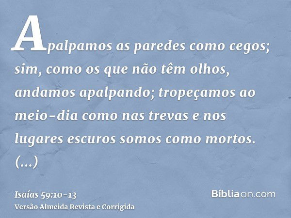 Apalpamos as paredes como cegos; sim, como os que não têm olhos, andamos apalpando; tropeçamos ao meio-dia como nas trevas e nos lugares escuros somos como mort