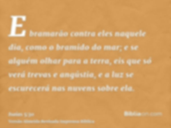 E bramarão contra eles naquele dia, como o bramido do mar; e se alguém olhar para a terra, eis que só verá trevas e angústia, e a luz se escurecerá nas nuvens s