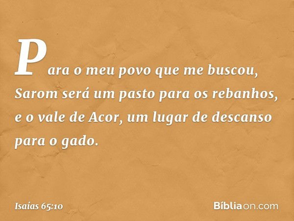 Para o meu povo que me buscou,
Sarom será um pasto para os rebanhos,
e o vale de Acor, um lugar de descanso para o gado. -- Isaías 65:10