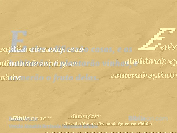 E eles edificarão casas, e as habitarão; e plantarão vinhas, e comerão o fruto delas.