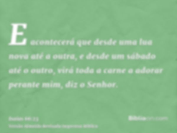 E acontecerá que desde uma lua nova até a outra, e desde um sábado até o outro, virá toda a carne a adorar perante mim, diz o Senhor.