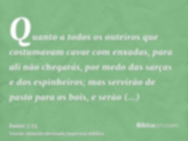 Quanto a todos os outeiros que costumavam cavar com enxadas, para ali não chegarás, por medo das sarças e dos espinheiros; mas servirão de pasto para os bois, e