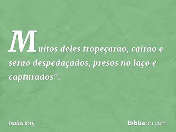 Muitos deles tropeçarão,
cairão e serão despedaçados,
presos no laço e capturados". -- Isaías 8:15