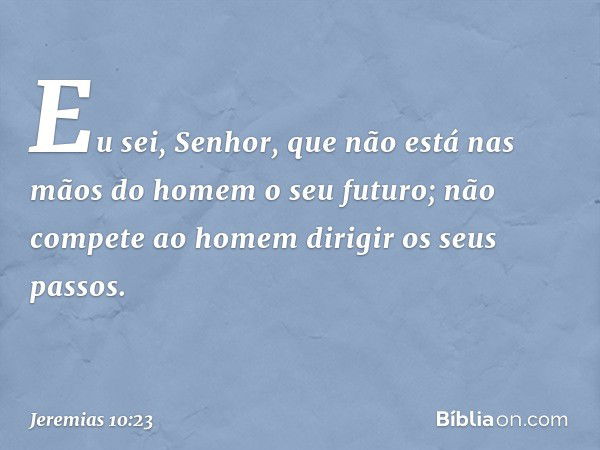 Eu sei, Senhor,
que não está nas mãos do homem
o seu futuro;
não compete ao homem
dirigir os seus passos. -- Jeremias 10:23