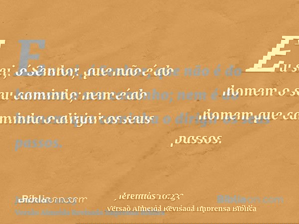Eu sei, ó Senhor, que não é do homem o seu caminho; nem é do homem que caminha o dirigir os seus passos.