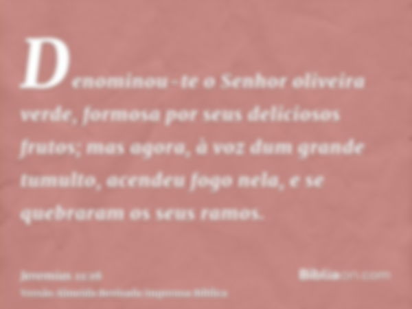 Denominou-te o Senhor oliveira verde, formosa por seus deliciosos frutos; mas agora, à voz dum grande tumulto, acendeu fogo nela, e se quebraram os seus ramos.