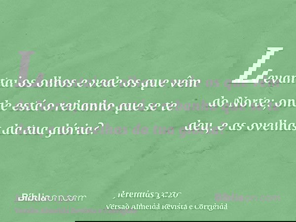 Levantai os olhos e vede os que vêm do Norte; onde está o rebanho que se te deu, e as ovelhas da tua glória?