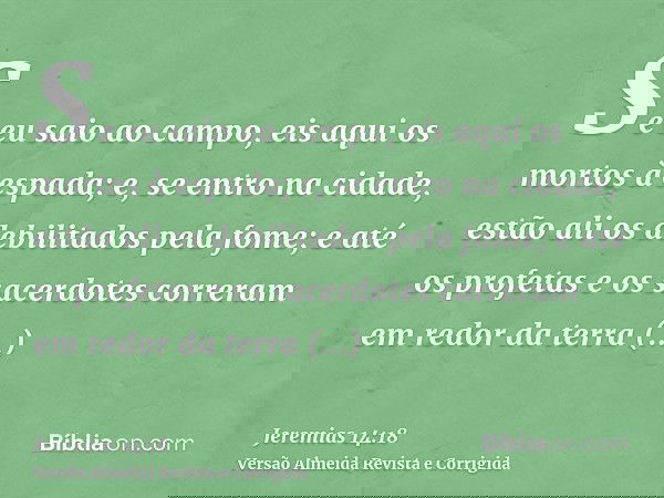 Se eu saio ao campo, eis aqui os mortos à espada; e, se entro na cidade, estão ali os debilitados pela fome; e até os profetas e os sacerdotes correram em redor