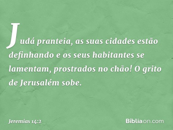 "Judá pranteia,
as suas cidades estão definhando
e os seus habitantes se lamentam,
prostrados no chão!
O grito de Jerusalém sobe. -- Jeremias 14:2