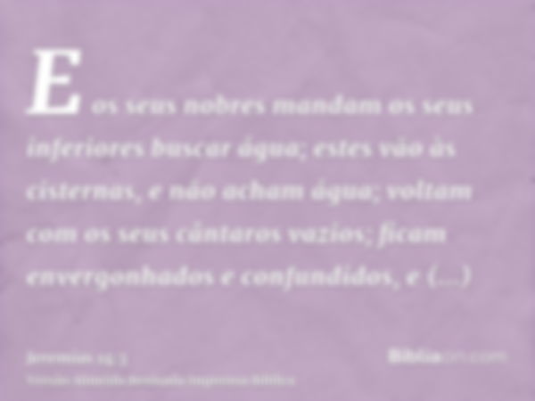 E os seus nobres mandam os seus inferiores buscar água; estes vão às cisternas, e não acham água; voltam com os seus cântaros vazios; ficam envergonhados e conf