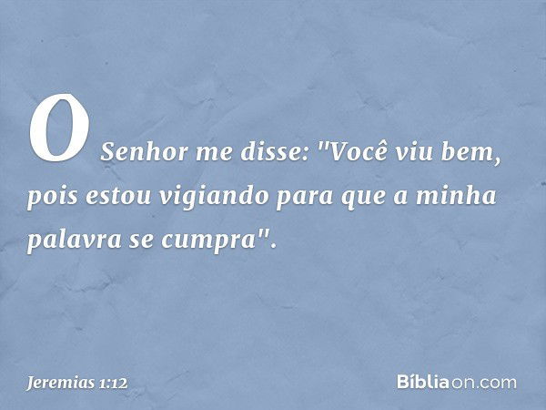 O Senhor me disse: "Você viu bem, pois estou vigiando para que a minha palavra se cumpra". -- Jeremias 1:12