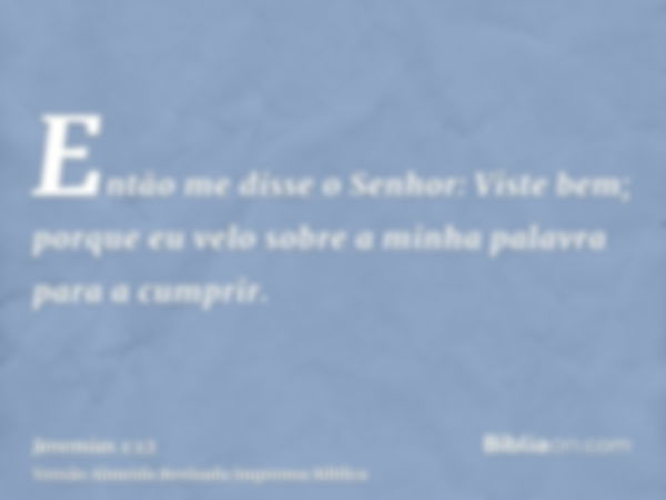 Então me disse o Senhor: Viste bem; porque eu velo sobre a minha palavra para a cumprir.