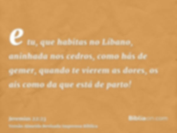 e tu, que habitas no Líbano, aninhada nos cedros, como hás de gemer, quando te vierem as dores, os ais como da que está de parto!