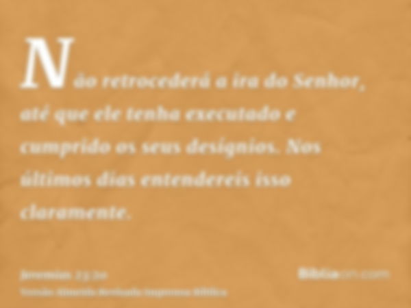 Não retrocederá a ira do Senhor, até que ele tenha executado e cumprido os seus desígnios. Nos últimos dias entendereis isso claramente.