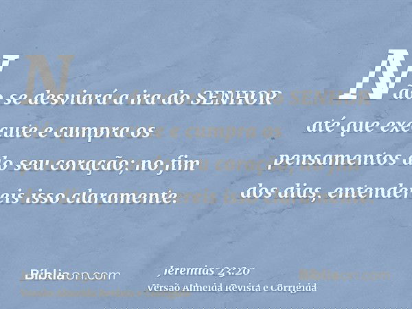 Não se desviará a ira do SENHOR até que execute e cumpra os pensamentos do seu coração; no fim dos dias, entendereis isso claramente.