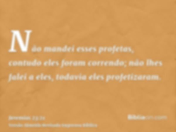 Não mandei esses profetas, contudo eles foram correndo; não lhes falei a eles, todavia eles profetizaram.