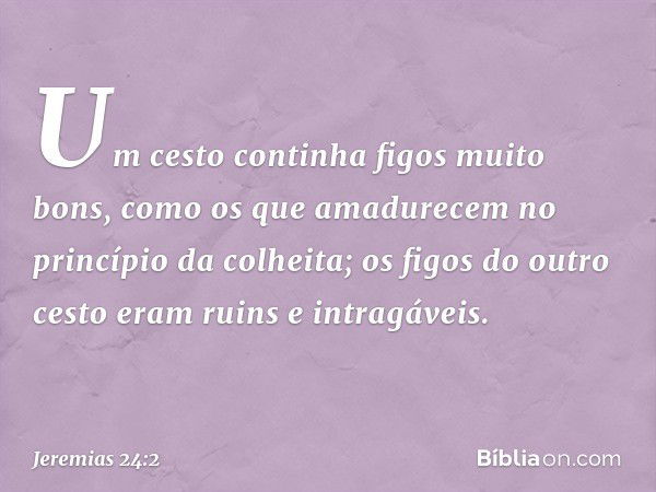 Um cesto continha figos muito bons, como os que amadurecem no princípio da colheita; os figos do outro cesto eram ruins e intragáveis. -- Jeremias 24:2