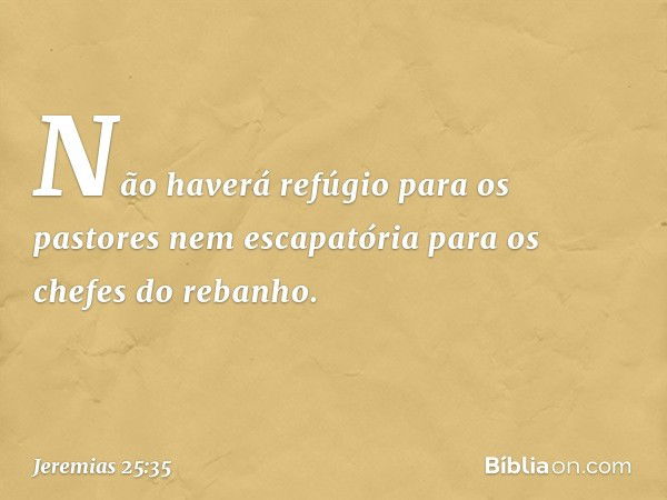 Não haverá refúgio para os pastores
nem escapatória
para os chefes do rebanho. -- Jeremias 25:35