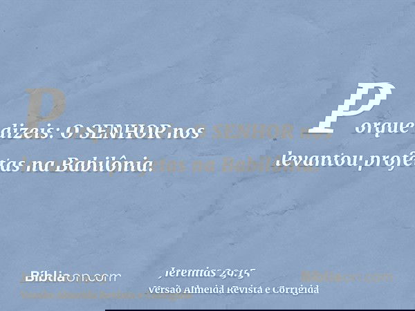 Porque dizeis: O SENHOR nos levantou profetas na Babilônia.