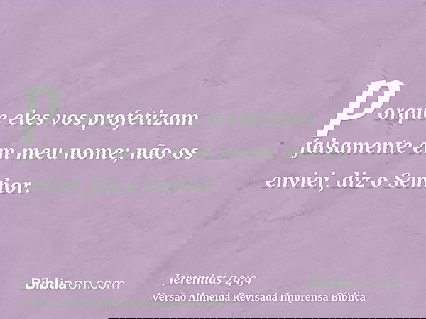 porque eles vos profetizam falsamente em meu nome; não os enviei, diz o Senhor.