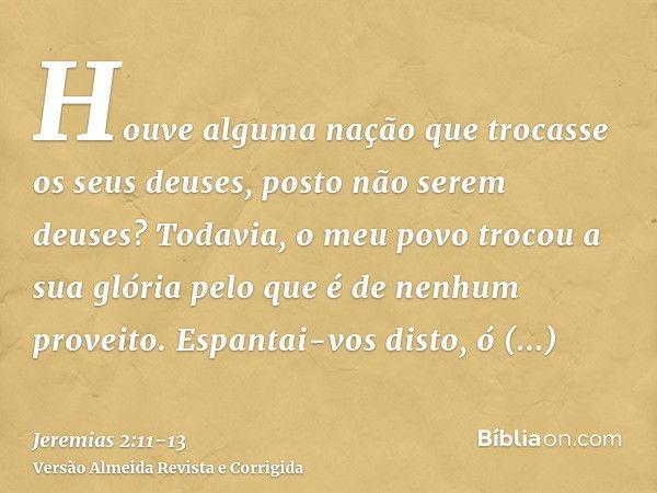 Houve alguma nação que trocasse os seus deuses, posto não serem deuses? Todavia, o meu povo trocou a sua glória pelo que é de nenhum proveito.Espantai-vos disto