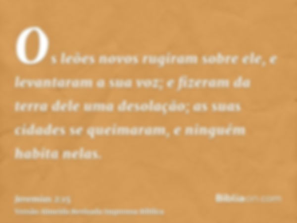 Os leões novos rugiram sobre ele, e levantaram a sua voz; e fizeram da terra dele uma desolação; as suas cidades se queimaram, e ninguém habita nelas.