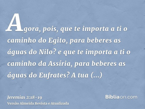 Agora, pois, que te importa a ti o caminho do Egito, para beberes as águas do Nilo? e que te importa a ti o caminho da Assíria, para beberes as águas do Eufrate