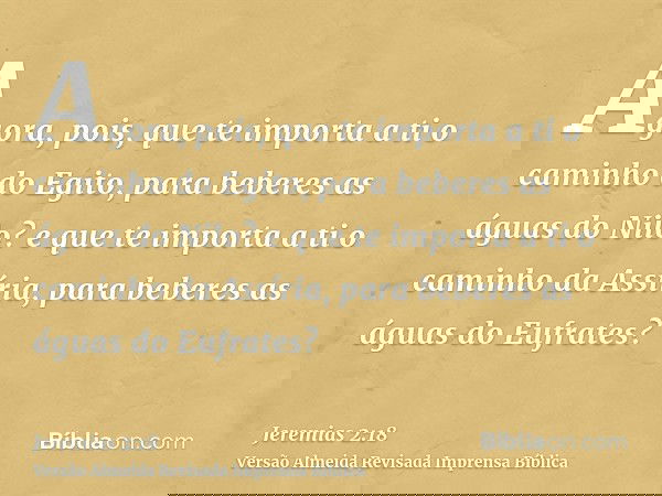 Agora, pois, que te importa a ti o caminho do Egito, para beberes as águas do Nilo? e que te importa a ti o caminho da Assíria, para beberes as águas do Eufrate