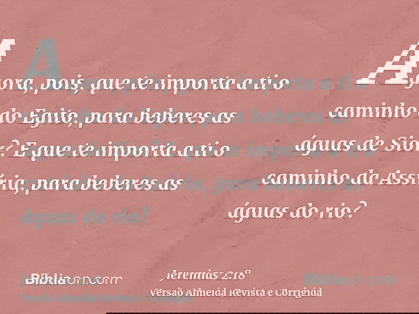 Agora, pois, que te importa a ti o caminho do Egito, para beberes as águas de Sior? E que te importa a ti o caminho da Assíria, para beberes as águas do rio?