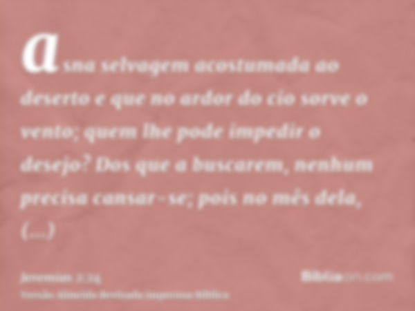 asna selvagem acostumada ao deserto e que no ardor do cio sorve o vento; quem lhe pode impedir o desejo? Dos que a buscarem, nenhum precisa cansar-se; pois no m