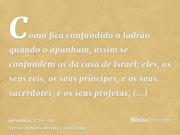 Como fica confundido o ladrão quando o apanham, assim se confundem os da casa de Israel; eles, os seus reis, os seus príncipes, e os seus sacerdotes, e os seus 