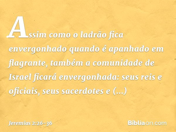 "Assim como o ladrão
fica envergonhado
quando é apanhado em flagrante,
também a comunidade de Israel
ficará envergonhada:
seus reis e oficiais,
seus sacerdotes 