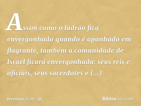 "Assim como o ladrão
fica envergonhado
quando é apanhado em flagrante,
também a comunidade de Israel
ficará envergonhada:
seus reis e oficiais,
seus sacerdotes 