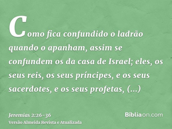 Como fica confundido o ladrão quando o apanham, assim se confundem os da casa de Israel; eles, os seus reis, os seus príncipes, e os seus sacerdotes, e os seus 