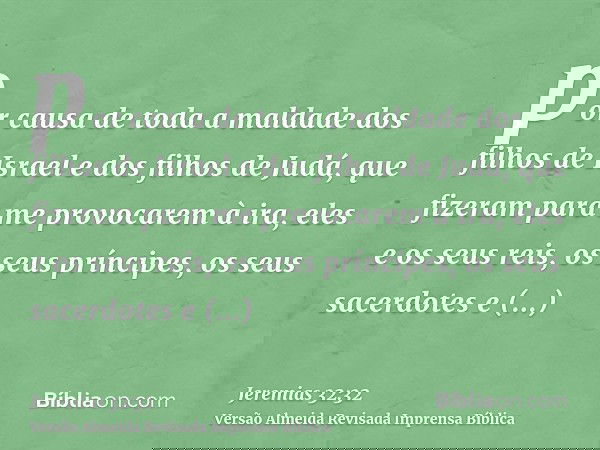por causa de toda a maldade dos filhos de Israel e dos filhos de Judá, que fizeram para me provocarem à ira, eles e os seus reis, os seus príncipes, os seus sac