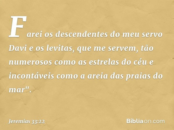 Farei os descendentes do meu servo Davi e os levitas, que me servem, tão numerosos como as estrelas do céu e incontáveis como a areia das praias do mar". -- Jer