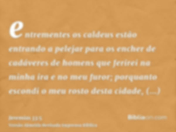 entrementes os caldeus estão entrando a pelejar para os encher de cadáveres de homens que ferirei na minha ira e no meu furor; porquanto escondi o meu rosto des