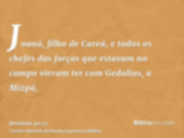 Joanã, filho de Careá, e todos os chefes das forças que estavam no campo vieram ter com Gedalias, a Mizpá,