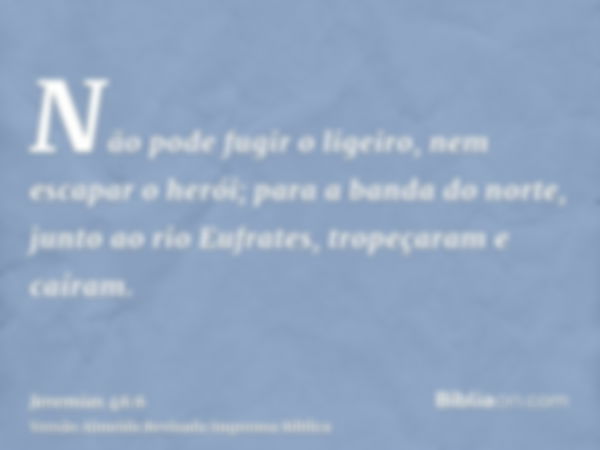 Não pode fugir o ligeiro, nem escapar o herói; para a banda do norte, junto ao rio Eufrates, tropeçaram e caíram.