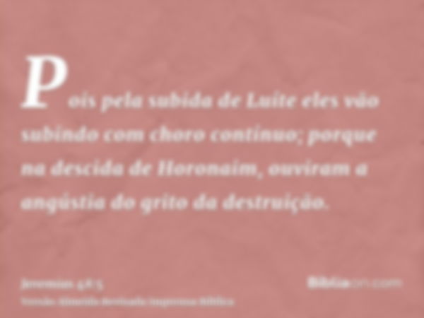 Pois pela subida de Luíte eles vão subindo com choro contínuo; porque na descida de Horonaim, ouviram a angústia do grito da destruição.