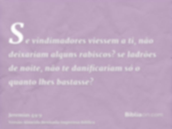 Se vindimadores viessem a ti, não deixariam alguns rabiscos? se ladrões de noite, não te danificariam só o quanto lhes bastasse?