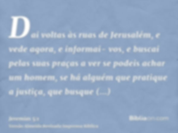 Dai voltas às ruas de Jerusalém, e vede agora, e informai- vos, e buscai pelas suas praças a ver se podeis achar um homem, se há alguém que pratique a justiça, 