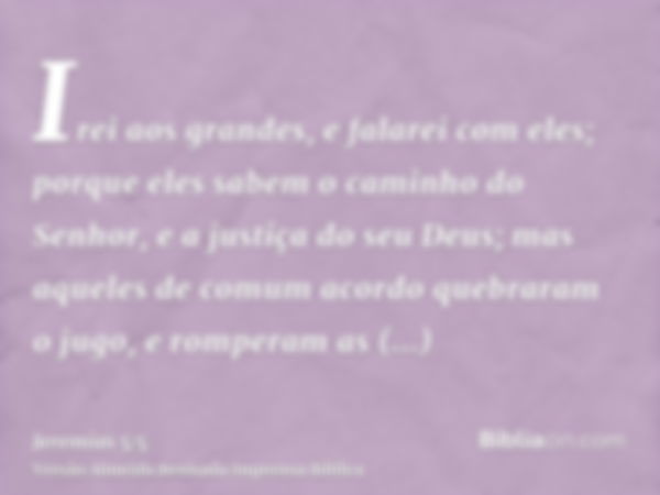 Irei aos grandes, e falarei com eles; porque eles sabem o caminho do Senhor, e a justiça do seu Deus; mas aqueles de comum acordo quebraram o jugo, e romperam a