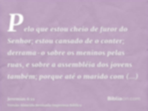 Pelo que estou cheio de furor do Senhor; estou cansado de o conter; derrama-o sobre os meninos pelas ruas, e sobre a assembléia dos jovens também; porque até o 