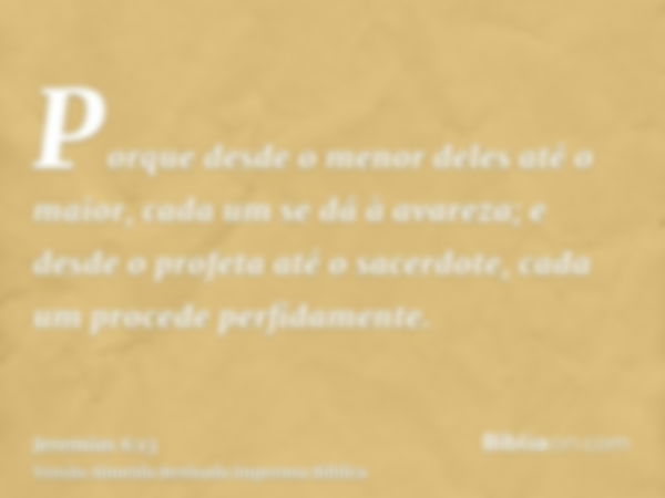 Porque desde o menor deles até o maior, cada um se dá à avareza; e desde o profeta até o sacerdote, cada um procede perfidamente.