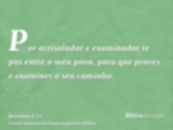 Por acrisolador e examinador te pus entre o meu povo, para que proves e examines o seu caminho.