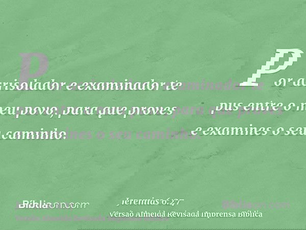 Por acrisolador e examinador te pus entre o meu povo, para que proves e examines o seu caminho.