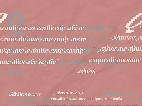 Quando eu os colheria, diz o Senhor, já não há uvas na vide, nem figos na figueira; até a folha está caída; e aquilo mesmo que lhes dei se foi deles.