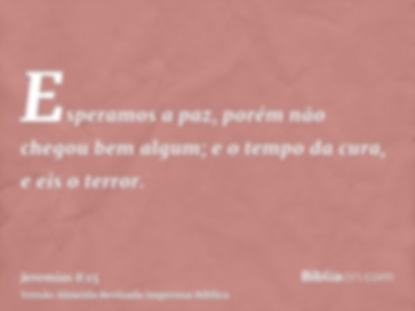 Esperamos a paz, porém não chegou bem algum; e o tempo da cura, e eis o terror.