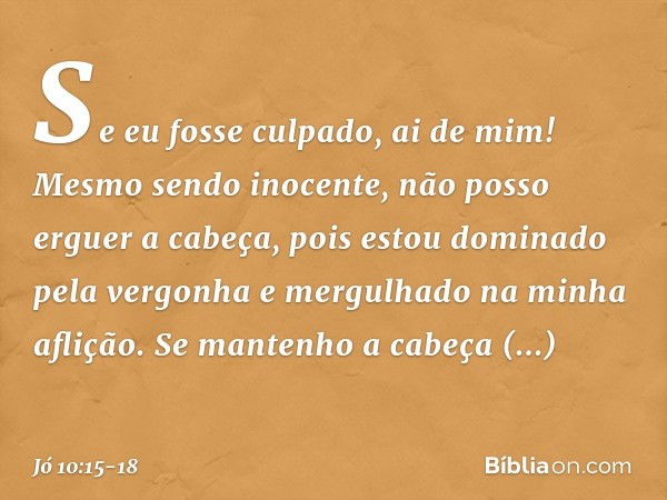 Se eu fosse culpado, ai de mim!
Mesmo sendo inocente,
não posso erguer a cabeça,
pois estou dominado pela vergonha
e mergulhado na minha aflição. Se mantenho a 